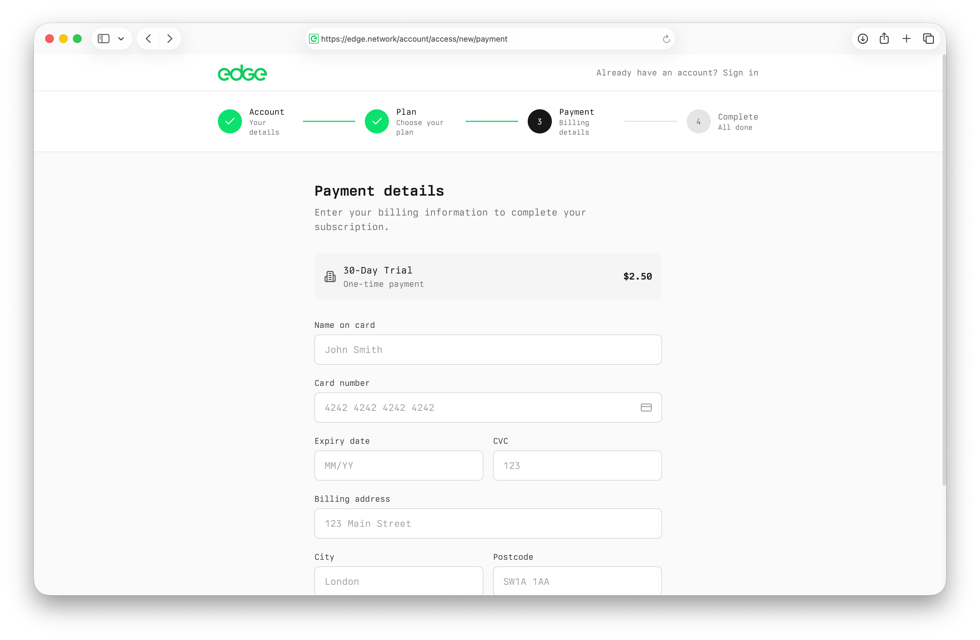 Payment method form